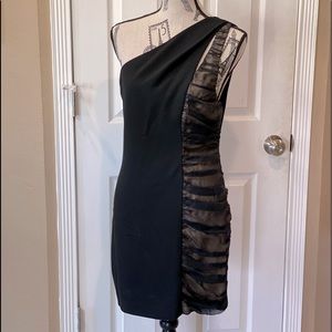 Cocktail Black One Shoulder dress with flirty side